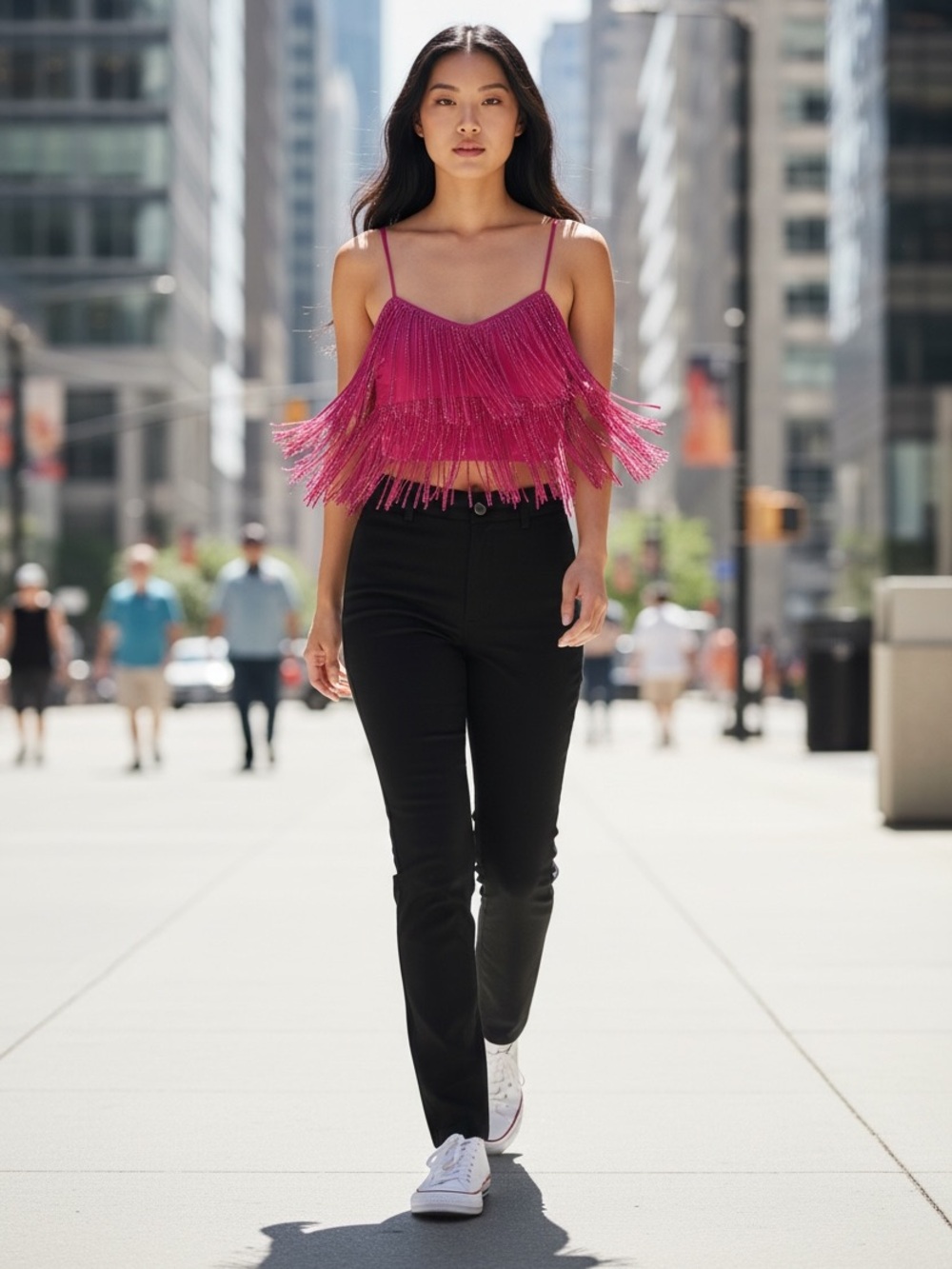 Sweet Generis Hot Pink Studded Fringe Crop Top, Size 1X - NWT